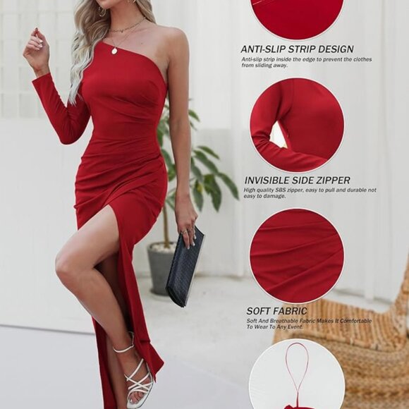 One Shoulder Long Sleeve Cocktail Dress Bodycon - LG - NWT - Picture 4 of 7